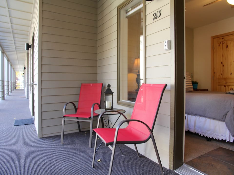 Viking Lodge 213 - this vacation rental condo is situated in downtown Telluride, Colorado. The Coonskin Lift is 200 yards away, across the river.