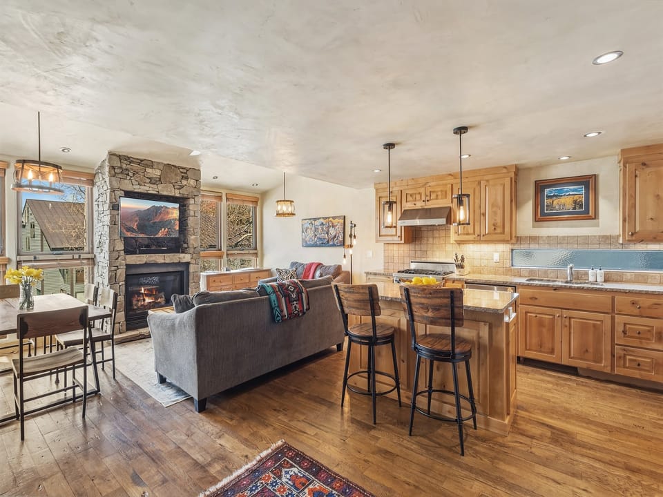 A cozy gathering spot with a fireplace—perfect for ending the day in comfort.