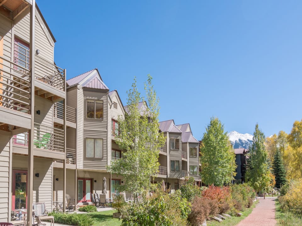 The Viking Lodge sits directly on the San Miguel River In Telluride Town.