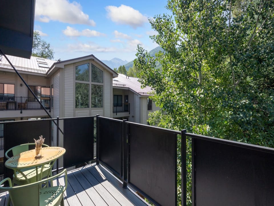 Sunny private deck off of the living room.
