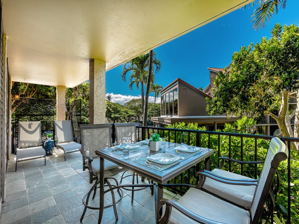 Spacious private lanai for dining and lounging.