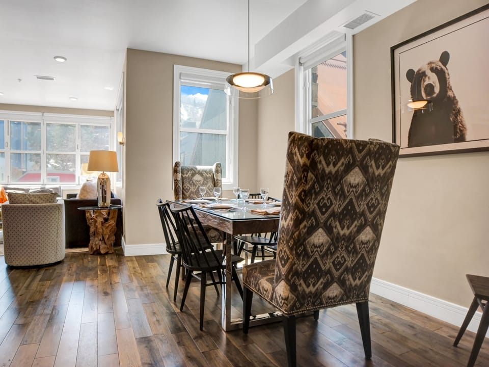 Dining area with views into the living room