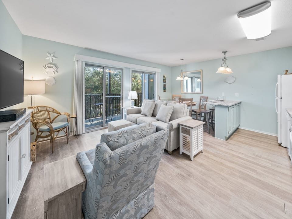 Inlet Dunes #105 | Open Living and Dining Space |Furnished Balcony