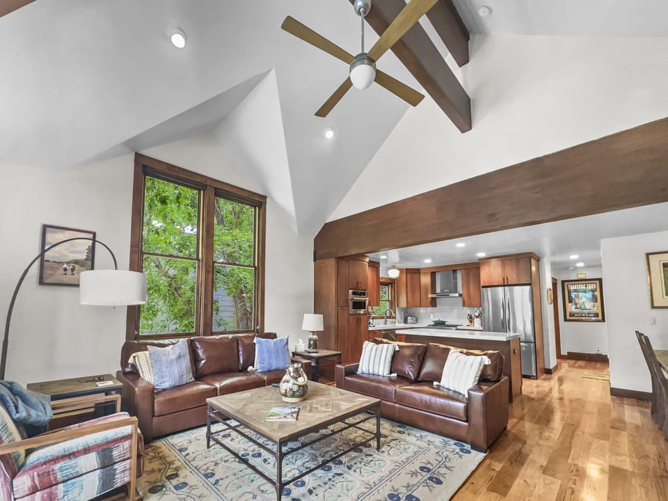 136 Top of Main! Secret Daly Hideaway w/ Hot Tub! Walk to Main Street! - a SkyRun Park City Property - Open Living Room with High Ceilings