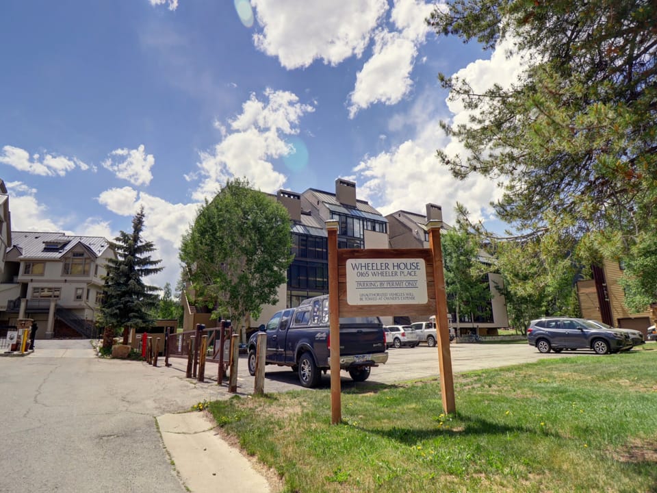 Entrance to Wheeler House parking area.