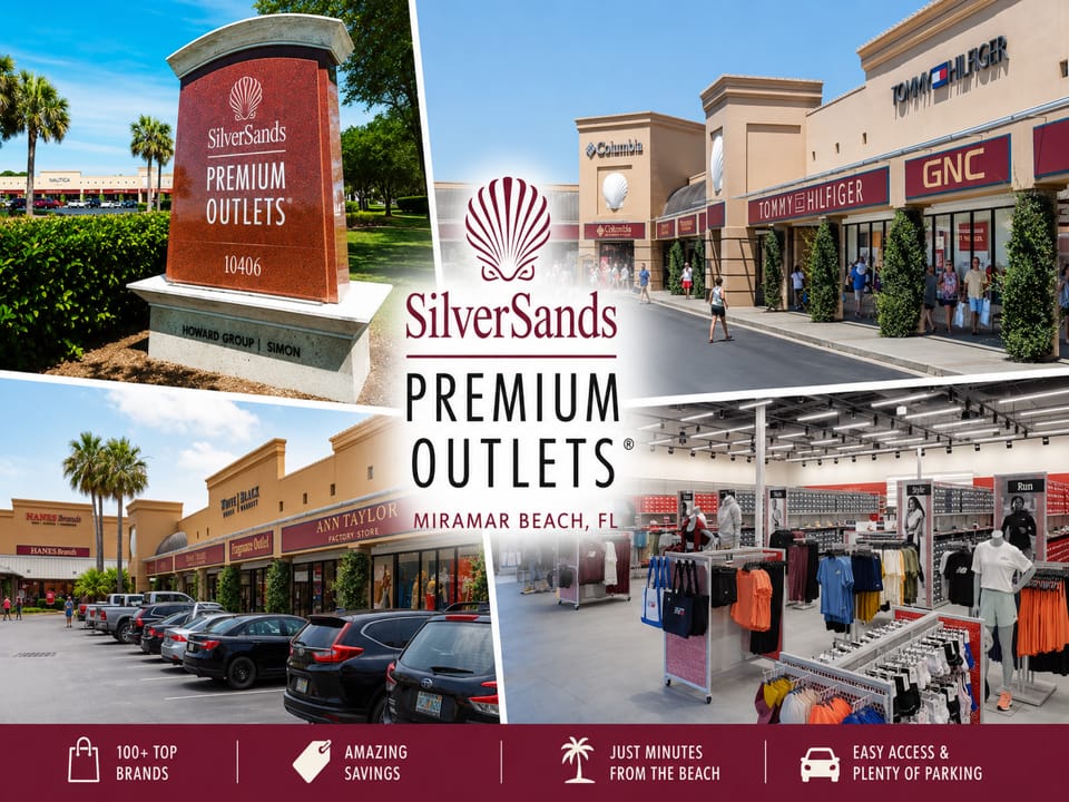 SilverSands Premium Outlets in Miramar Beach, Florida offers shopping at major brand stores with convenient parking, located just minutes from the beach.