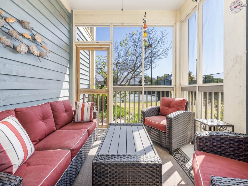 This villa has a view of the tennis courts and is only a few steps away from 78Fitness!