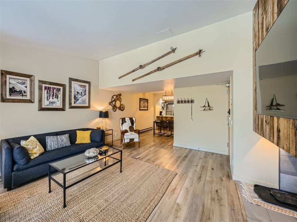 The living room is a perfect place to relax after a hard day of skiing
