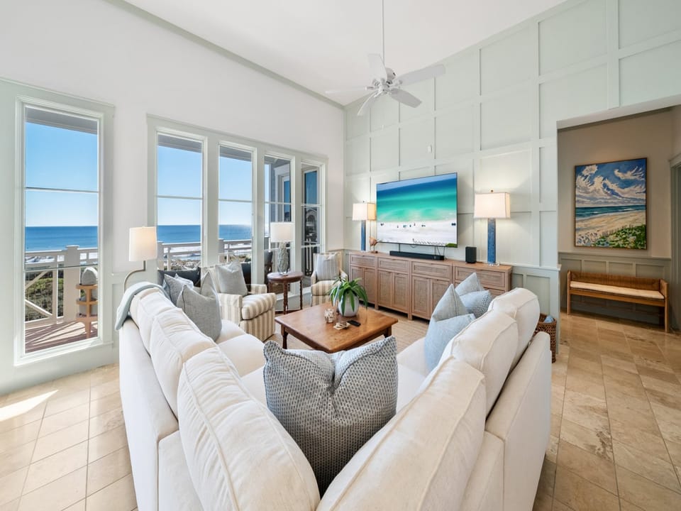 Vitamin Sea | Living Space | Large Sectional Couch | Smart TV | Scenic Gulf & Coastal Dune Lake Views