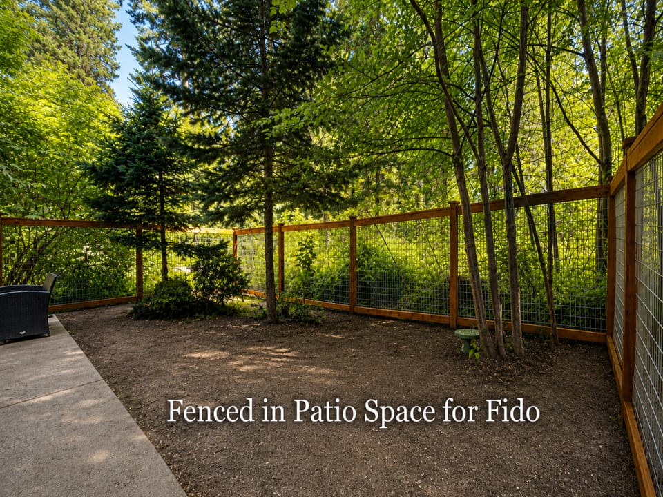 Backyard patio provides a fenced area for Fido.
