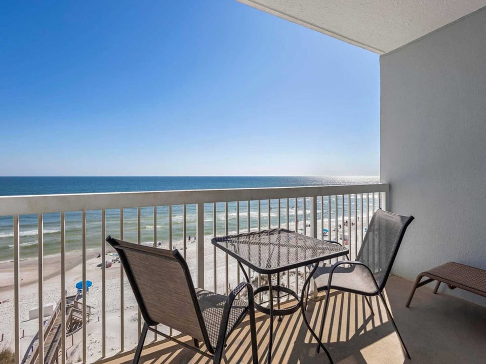 The balcony includes quality outdoor seating to enjoy your morning coffee..or mimosa.