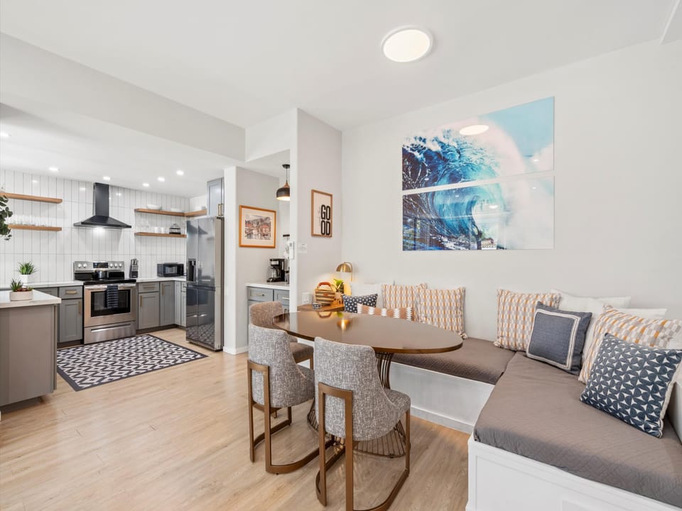 Dining area features twin beds for seating and sleeping