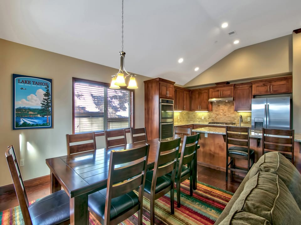 Elegant dining space with seating for eight, perfect for shared meals