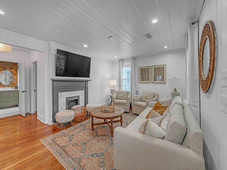 Living room with 65" smart television