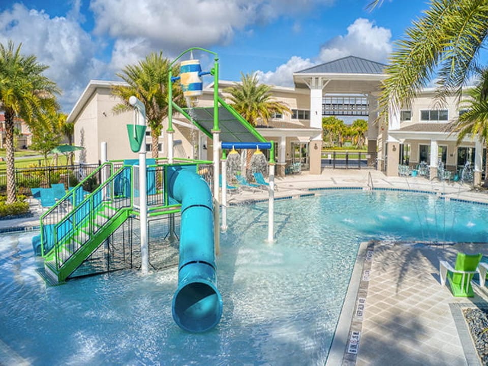 Resort-style kids’ splash zone with water slides and fun activities.