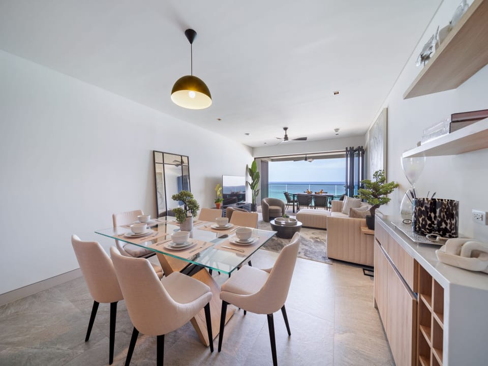 The open-plan living area is bright and spacious