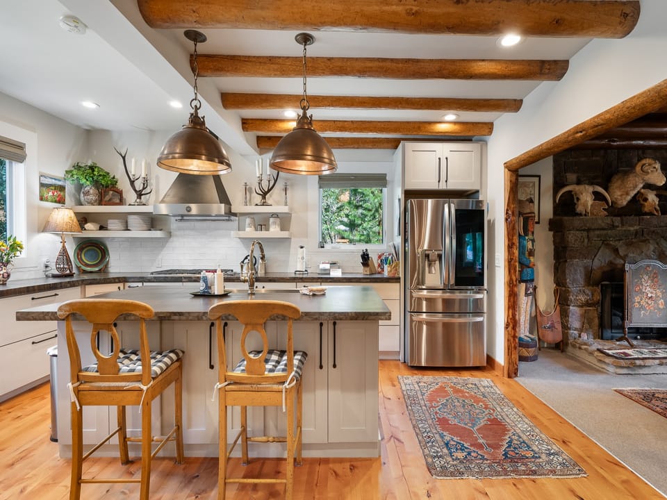 Modern kitchen in historic cabin
