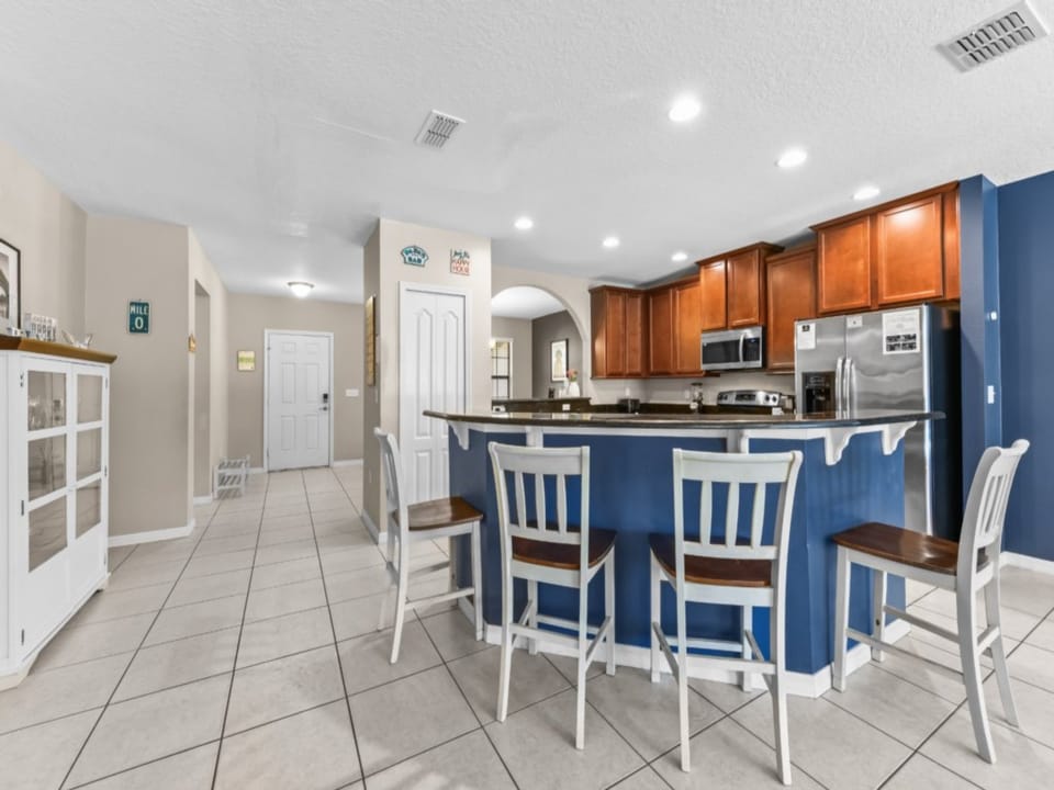 KITCHEN:  Fully Equipped Kitchen with Seating for 4 at Kitchen Island