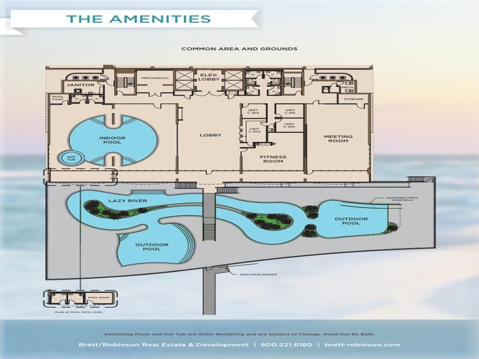 Experience a vibrant layout featuring indoor and outdoor pools, a lazy river, and a fitness room for your perfect getaway