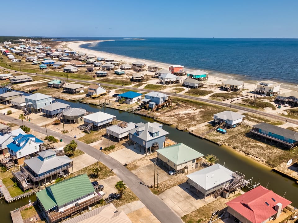 Coastal Château Aerial Neighborhood View – Dauphin Island Alabama Beaches