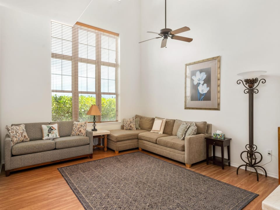 Lovely natural light and ample seating in the living room