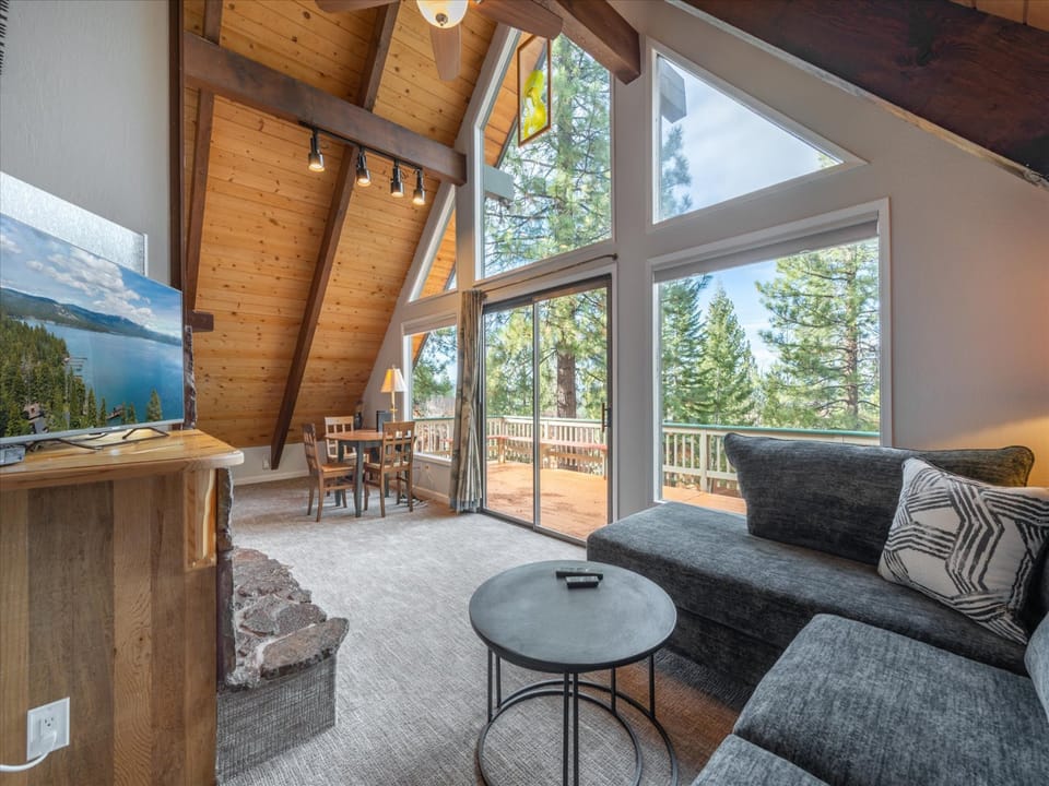 Cozy up on the plush couch and enjoy views of Martis Valley while warming up next to the wood burning fireplace. Or throw on your favorite show on the smart TV with access to streaming apps with guest log in.