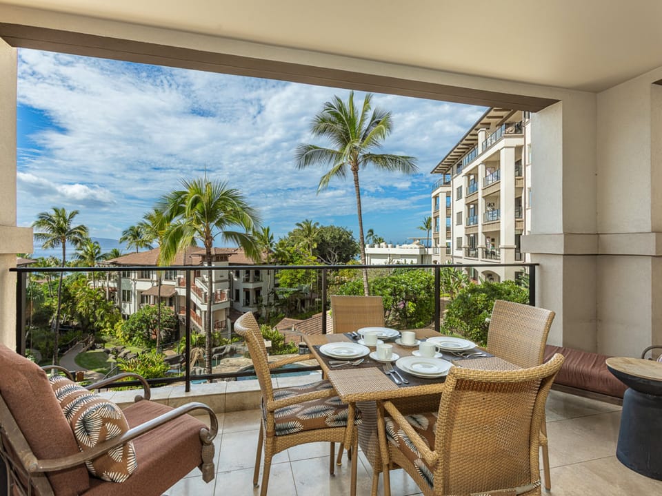Comfortable seating and tropical Maui views