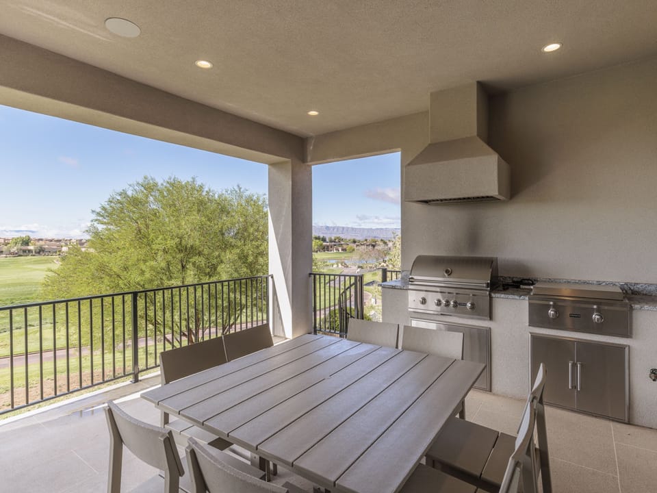 Outdoor Balcony Kitchen and Dining Area with View
