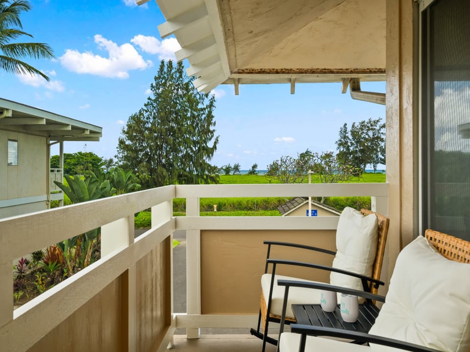 Sip your morning coffee on your private Lanai, where tropical breezes and lush green views create the perfect escape.