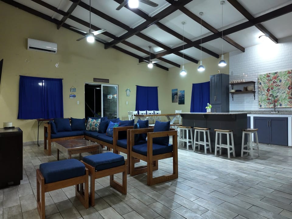 living, dining kitchen open