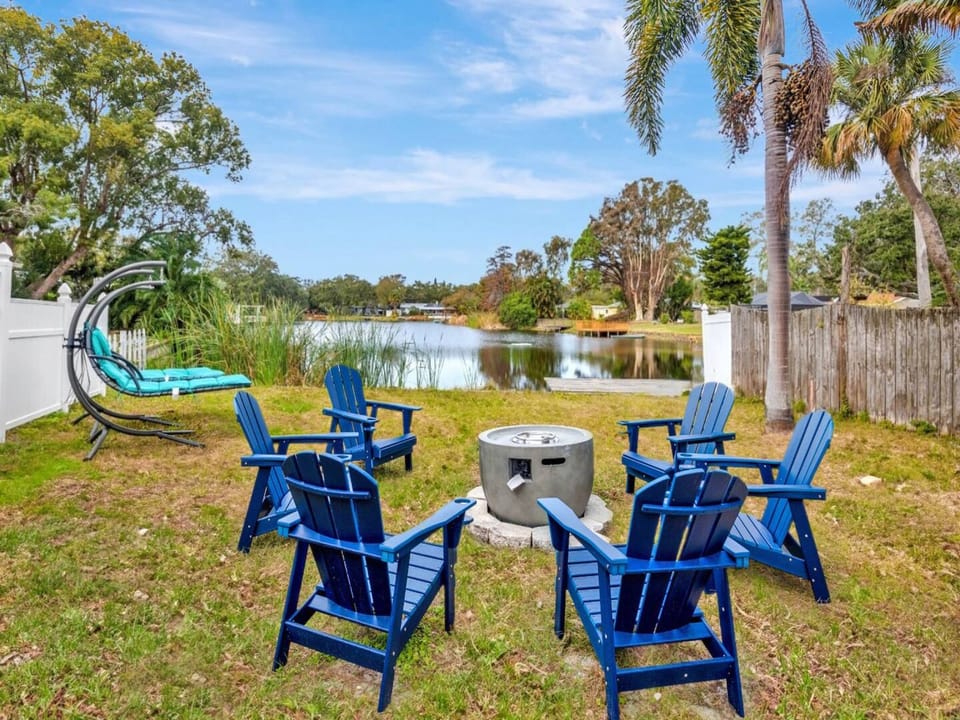 Gather around the waterfront fire-pit seating area.
