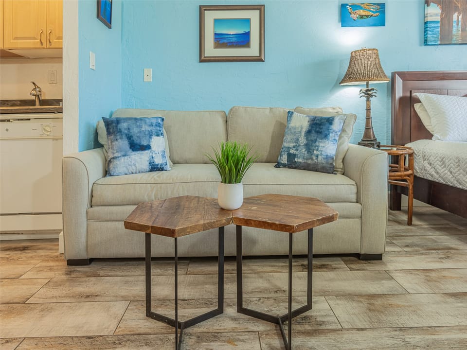 Settle into your coastal-inspired living space.