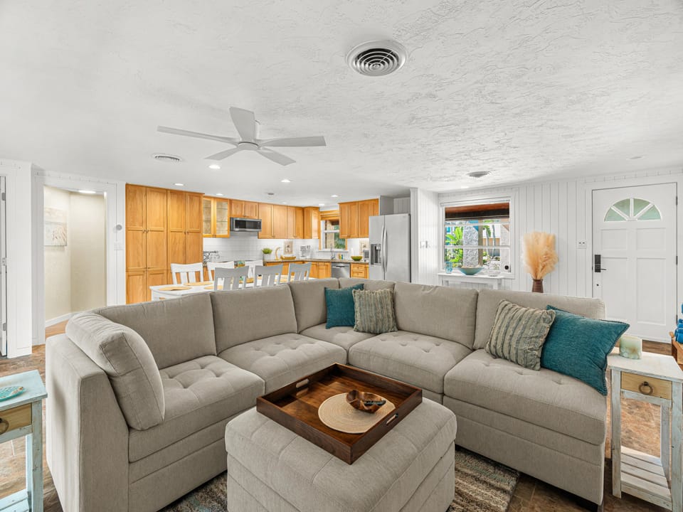Sink into the plush sectional and take in the open, airy flow of your home away from home.