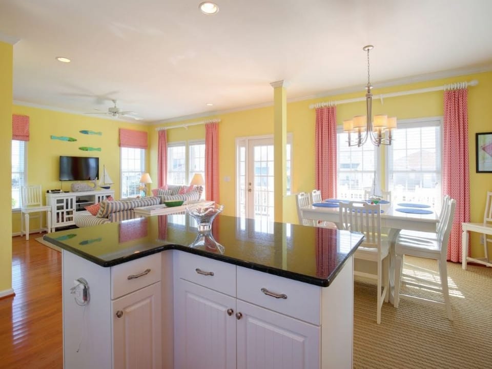 Kitchen View of Living and Dining