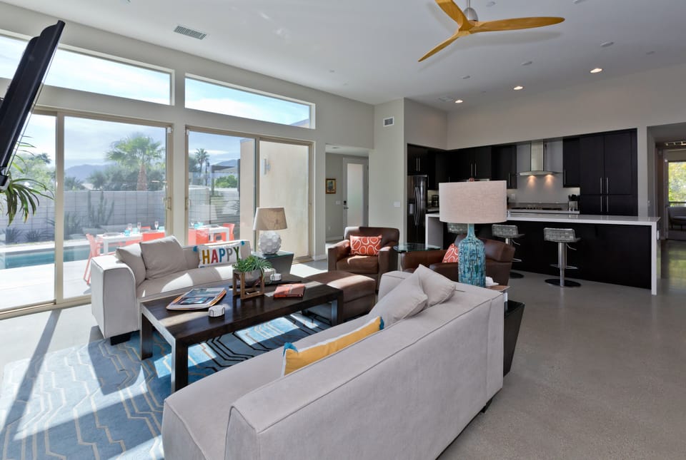  View from living room to pool area