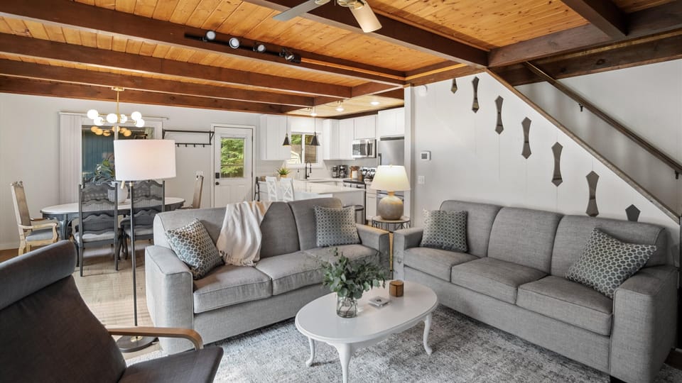 Main floor open livingroom, dining and kitchen