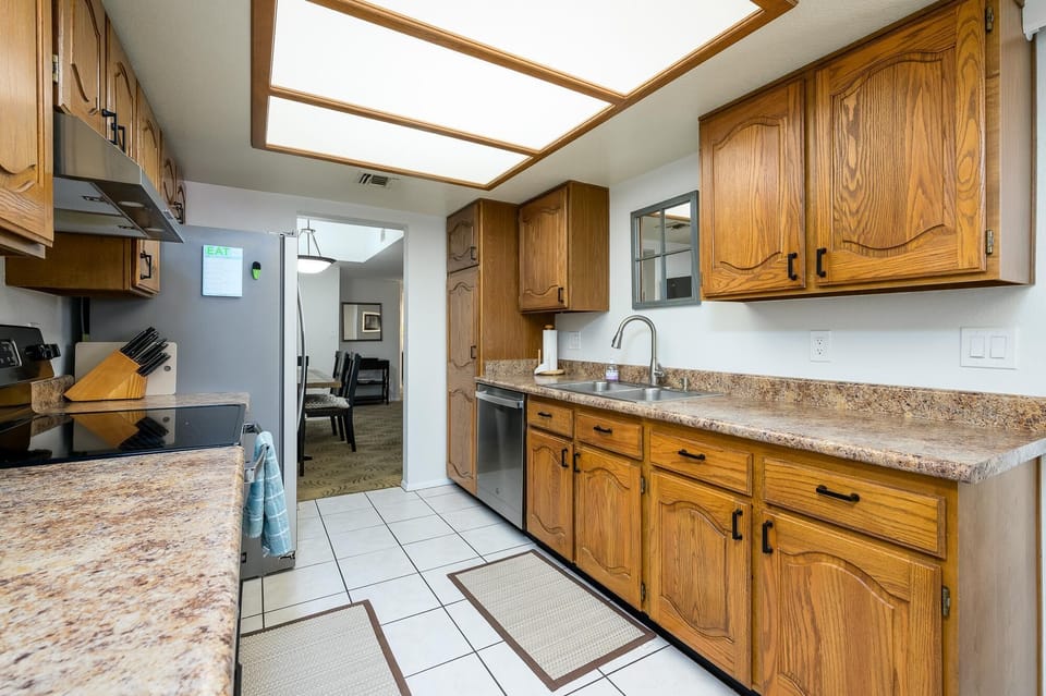 Galley kitchen for easy cooking.