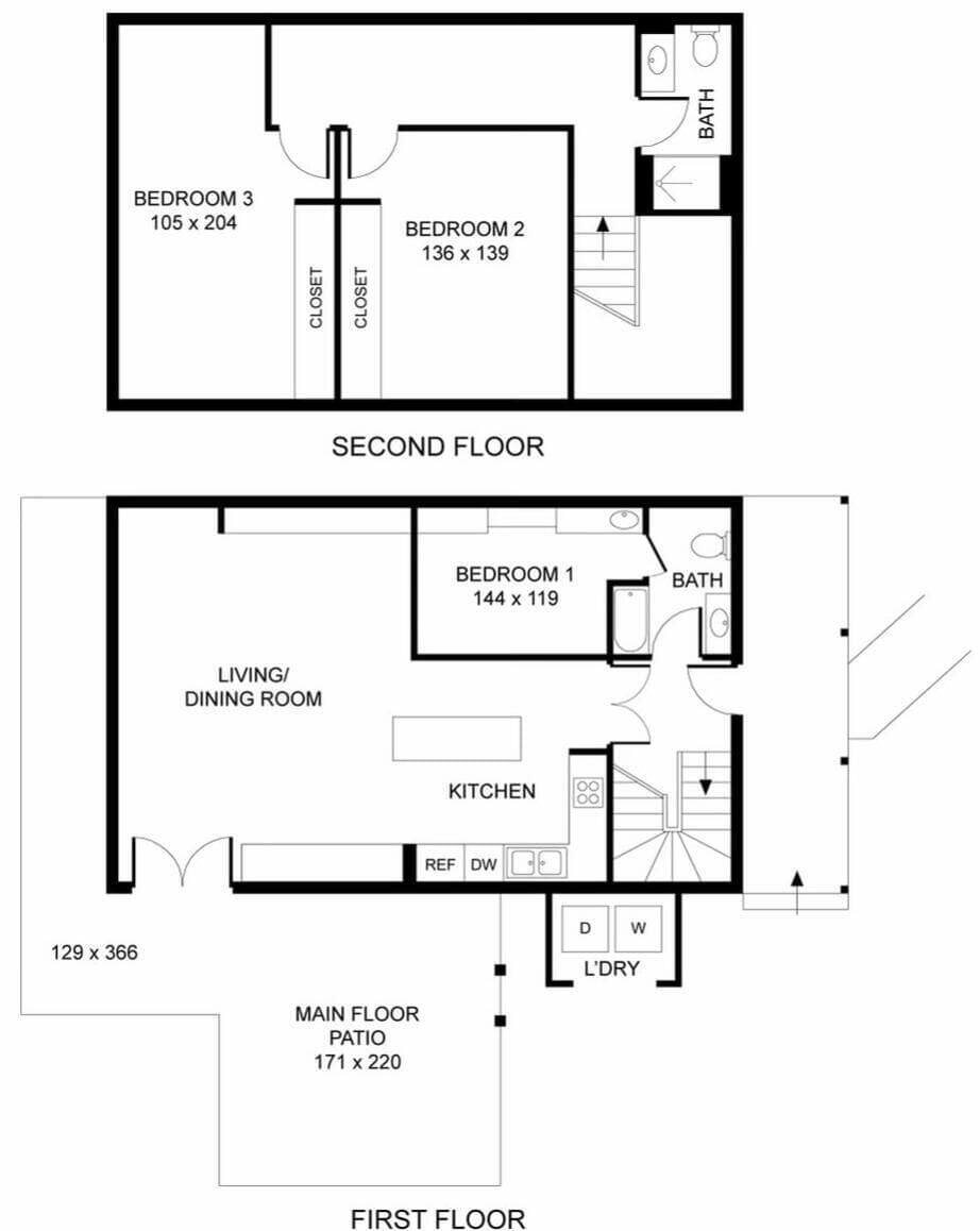 House floorplan layout. Please note the laundry washer dryer on outside right side of the house