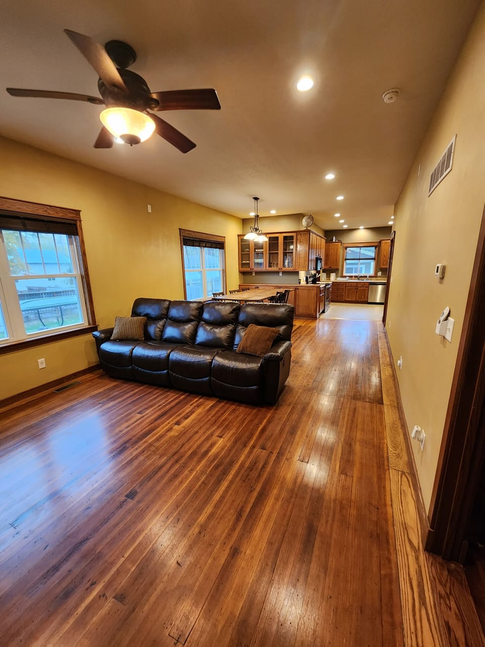 Living room, dining room, and kitchen from the "office" door.