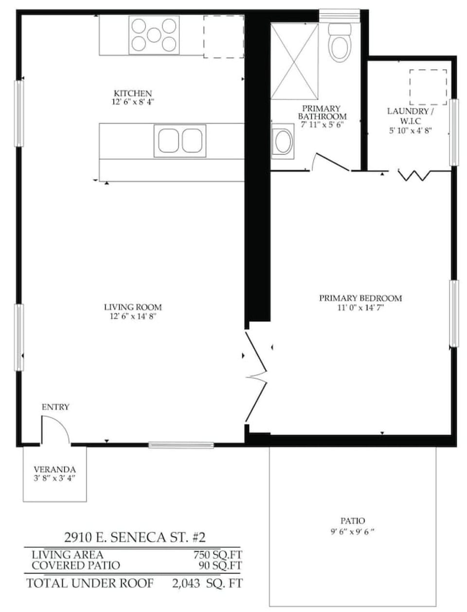 Floor plan, Casita is 750 square feet