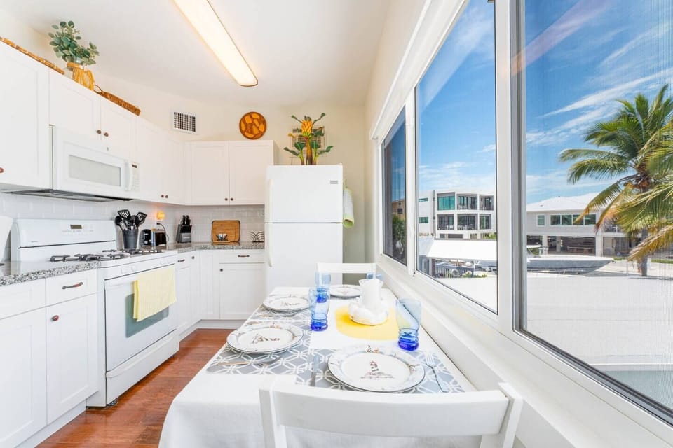 The dining area is in the kitchen.