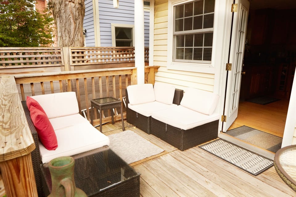 Relax in the sun on our private backyard patio.