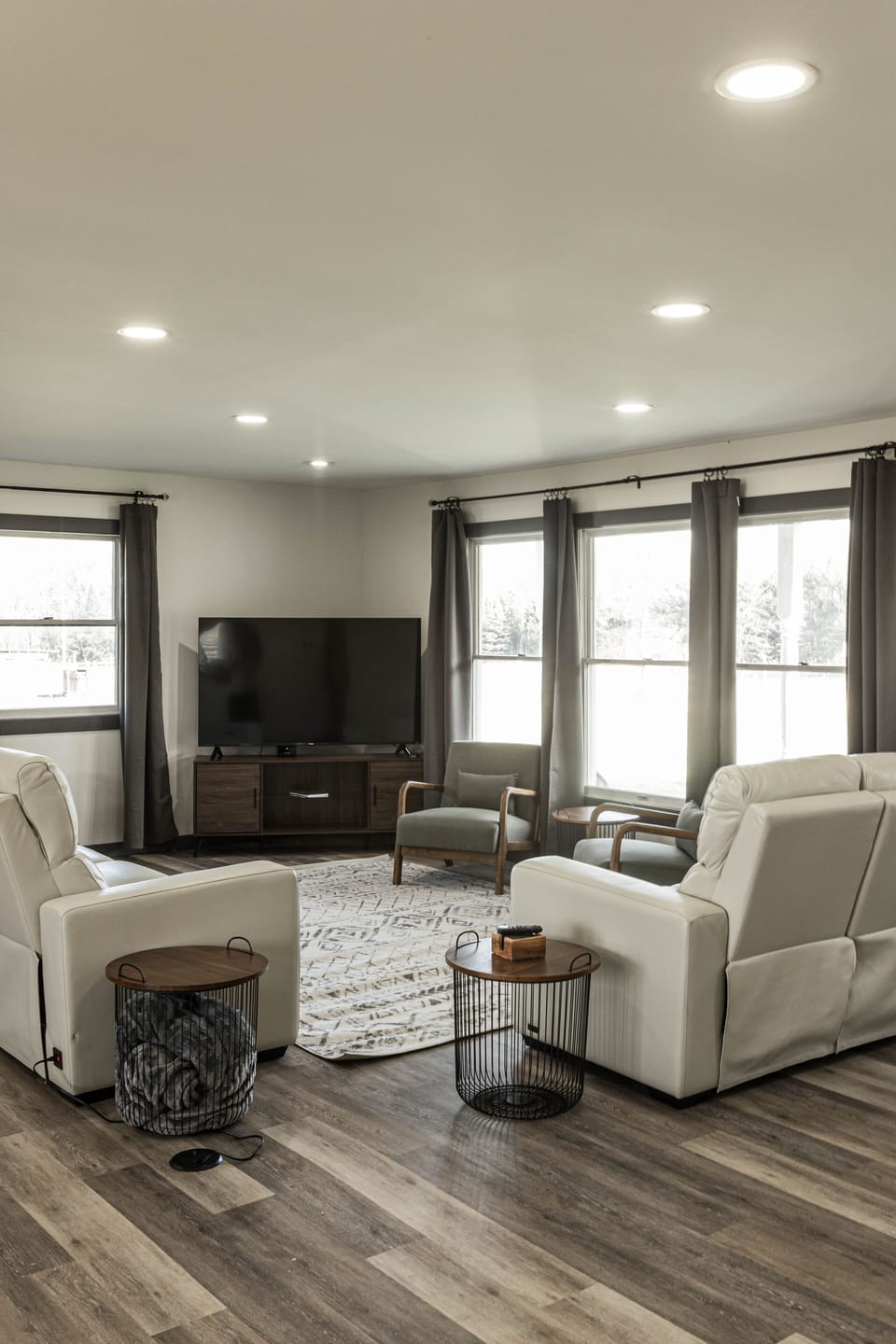 Open living, dining, kitchen and entry. 