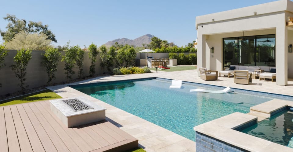 Pool, Spa, Firepit, Seating Areas, and Mountain Views