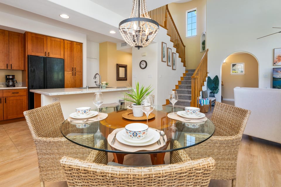Dining area with with glass top table