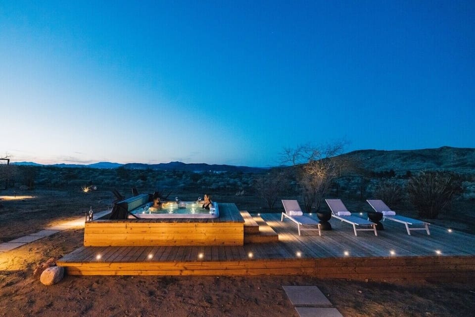 The hot tub deck lights create the perfect mood lighting.