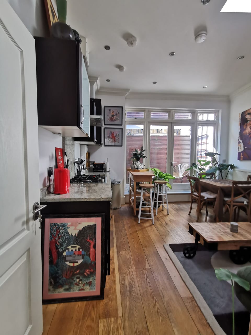 Open plan kitchen, living and dining area.
