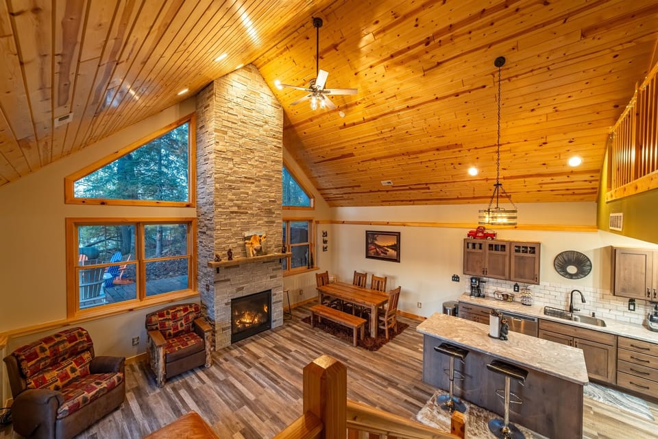 Vaulted 20-ft ceilings with majestic views of the lake