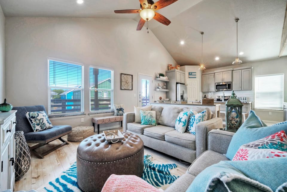 Well-lit and spacious living room.