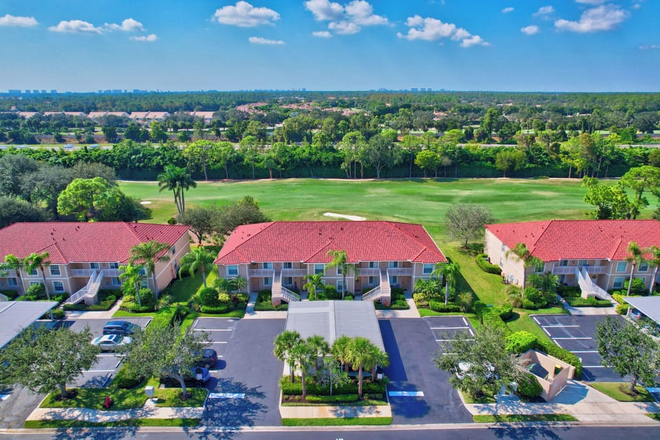 An aerial view of the condo building